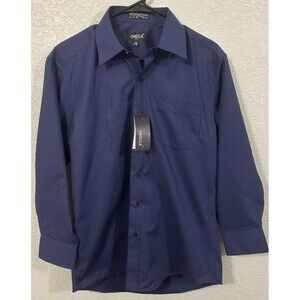 Omega Italy Men's Long Sleeve Dress Shirt Solid Color Regular Fit - Navy Blue